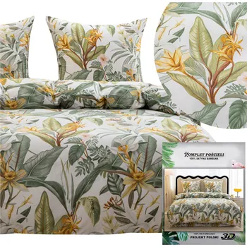 Povlečení Povlečení 160x200 3dílná sada povlečení 70x80 saténové Maria listy
