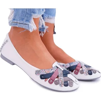 Dámská obuv Dámské baleríny Maciejka 01358 kožené balerínky nazouvací úzké bílé 38