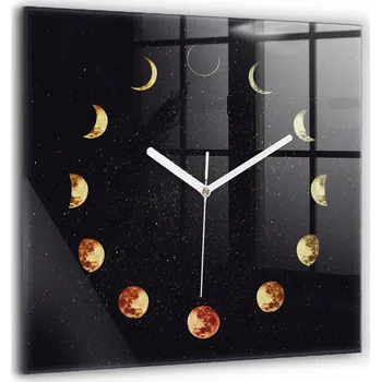 Hodiny Skleněné nástěnné hodiny do kanceláře se stylovým potiskem Fáze Měsíce 60x60 cm