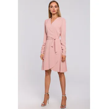 Dámské šaty ŠATY DÁMSKÉ SVATEBNÍ LETNÍ MIDI ZAVAZOVACÍ ZAVINOVACÍ PUDROVÉ 36 S