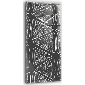 Hodiny Minimalistické skleněné nástěnné hodiny s motivem malované pizzy 30x60 cm