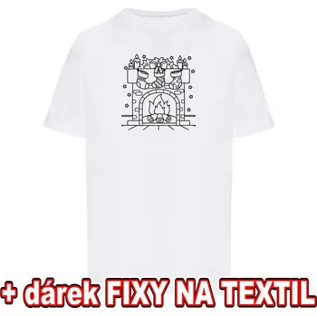 omalovánky Dětské vánoční tričko k vymalování - Vánoční krb + 6ks Fixy na textil