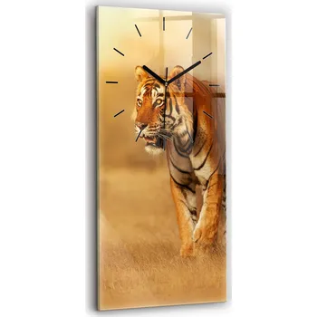 Hodiny Velké skleněné hodiny s tichým mechanismem, nástěnné, motiv Loft - Lov tygra, 30x60 cm
