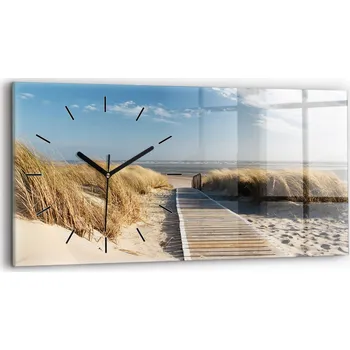 Hodiny Moderní skleněné nástěnné hodiny s potiskem šířka 60x30 cm Pohled na pláž