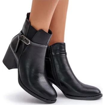 Dámská zimní obuv KOTNÍKOVÉ BOTY Z EKO SEMIŠE NA ŠIROKÉM PODPATKU, ZATEPLENÉ, NA ZIP JEZZI ČERNÉ 40