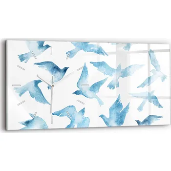 Hodiny Skleněné Horizontální Nástěnné Hodiny S Potiskem Létající modří ptáci 60x30 cm