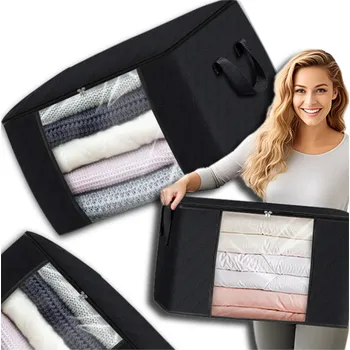 Organizér oblečení Velký Organizér na Oblečení a Lůžkoviny, Černý, Netkaná Textilie, 60x43x35 cm