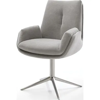 Jídelní židle DELIFE Jídelní židle Clea-Flex látka Měkký šedá křížová podnož nerezová ocel 360° otočný houpací funkce