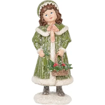 Bytová dekorace Dekorace dívka v zeleném plášti držící košíček a zdobená třpytkami - 8*9*18 cm