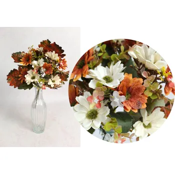 umělá květina Kytice MARGARETKA výška 35 cm, 6 stonků (květ 2x6 cm) ORANŽOVÁ, ECRU