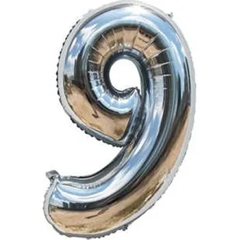 Balónek Fóliový balónek 82 cm-stříbrný číslo 9