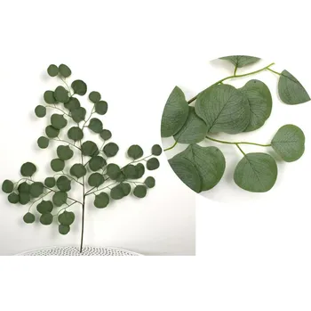 umělá květina Tříramenný list pokrytý mechem EUKALYPTUS 70 cm ZELENÝ