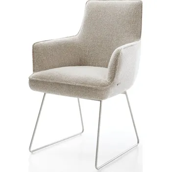 Jídelní židle DELIFE Jídelní židle Heira-Flex s područkami látka Měkký béžová tenká podnož nerezová ocel taštičkové pružiny