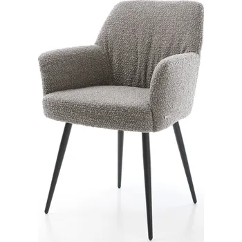 Jídelní židle DELIFE Jídelní židle Xana-Flex s područkami bouclé stříbrně šedá 4 nohy zúžené černé taštičkové pružiny