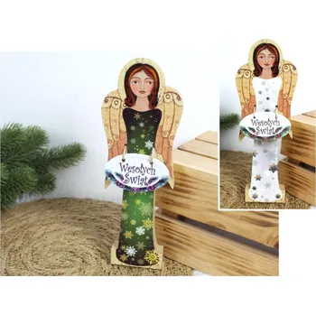 Vánoční dekorace MDF dekorace Anděl s cedulkou Veselé Vánoce 23x8x2 cm – MIX BAREV