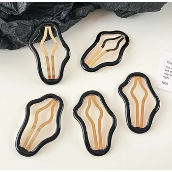 Černé kovové sponky do vlasů 6,5 x 4 cm – sada 5 ks