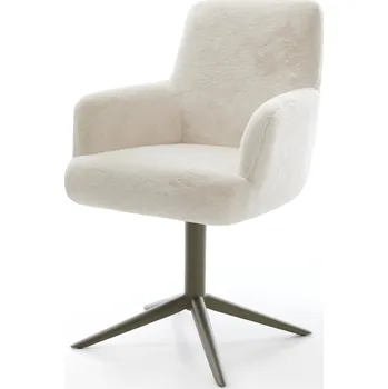 Jídelní židle DELIFE Jídelní židle Heira-Flex s područkami plyšový manšestr krémová bílá křížová podnož titanová barva 360° otočný houpací funkce taštičkové pružiny
