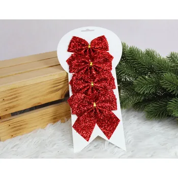 Vánoční dekorace Vánoční mašle 9x9 cm ČERVENÉ sada 4 ks