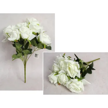 umělá květina Kytice RŮŽE výška 38 cm, 7 stonků (7 květů 10x6 cm) BÍLÁ