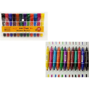 Fixy, propisky, pastelky, oboustranné fixy 14 cm, sada 12 ks