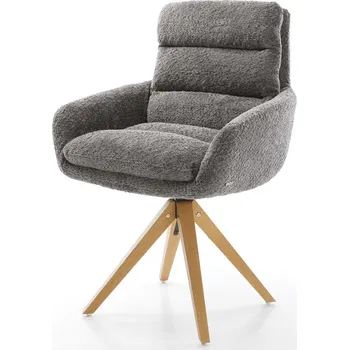 Jídelní židle DELIFE Jídelní židle Abelia-Flex s područkami bouclé šedá dřevěná podnož hranatá přírodní
