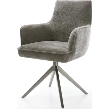 Jídelní židle DELIFE Jídelní židle Heira-Flex s područkami bouclé měkký tmavě béžová křížová podnož široká grafitová 360° otočná houpací funkce taštičkové pružiny