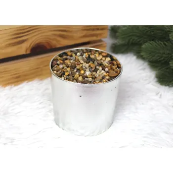 Květináč l Kryt, dekorativní květináč s kamínky a polystyrenem STŘÍBRNÝ plast 10x10 cm