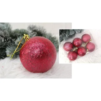 Vánoční ozdoba Plastové koule s povrchem jako po úderu kladivem, 7,5 cm – sada 6 ks, ČERVENO-RŮŽOVÉ