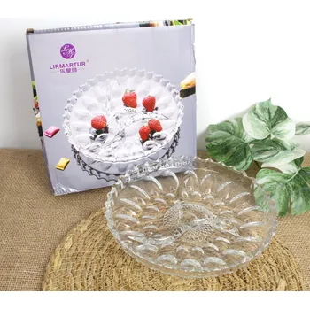 Mísa, talíř na občerstvení, rozdělený na tři části, transparentní, 22,5 x 3,5 cm