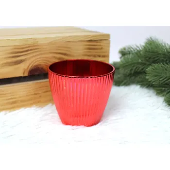 Květináč l Kryt, dekorativní květináč s vroubky ČERVENÝ plast 9x8,5 cm