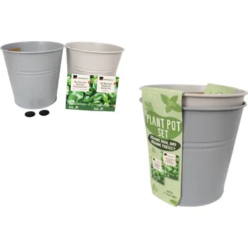 Semeno Květináče, obaly, sada 2 ks + semena bazalky a petržele 16x15x12 cm – odstíny šedé