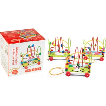 Hračka pro nejmenší Vzdělávací hračka spirála, skládanka s dřevěnými korálky 17x17x14 cm