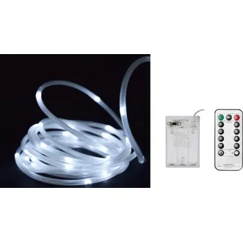 Vánoční dekorace Světelný had, dekorativní světelný řetěz 12 m, 100 LED (8 funkcí), na baterie, s dálkovým ovládáním – STUDENÁ BÍLÁ