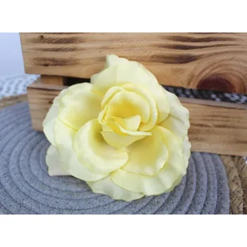 umělá květina Květ RŮŽE rozvinutý 10 cm (M674_A102) - SVĚTLE ŽLUTÝ - 1 ks