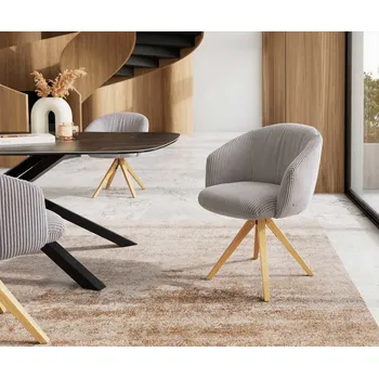 Jídelní židle DELIFE Jídelní židle Caja-Flex s područkami manšestr stříbrně šedá dřevěná podnož hranatá přírodní 180° otočná taštičkové pružiny