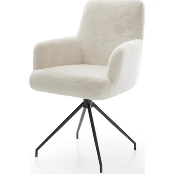 Jídelní židle DELIFE Jídelní židle Heira-Flex s područkami plyšový manšestr krémově bílá křížová podnož zúžená černá taštičkové pružiny