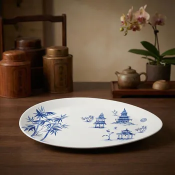 Oválná mísa EASY LIFE 36×25 cm bílo-modrá