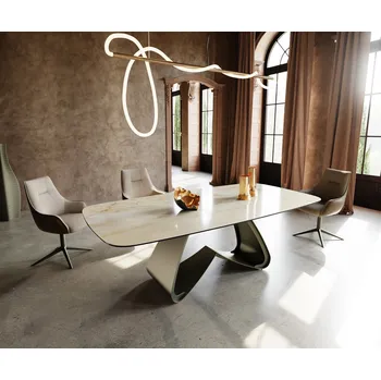 Jídelní stůl DELIFE Jídelní stůl Edge Boot 240x120 cm keramika Iris FMG Onice Oro W-podnož kov titanová barva