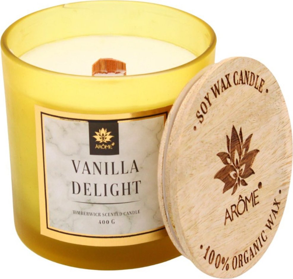 ARÔME Sojová vonná svíčka s dřevěným knotem – Vanilla Delight, 400 g