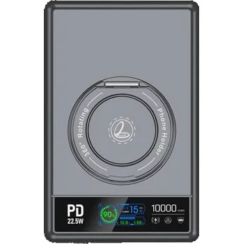 Powerbanka UltraThin MagSafe 15W Bezdrátová powerbanka 10000 mAh s nabíjením Apple Watch a 360° otočným stojánkem, šedá