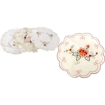 Papírový ubrousek Kulatá ubrousek KWIATY s výšivkou 38 cm MIX VZORŮ