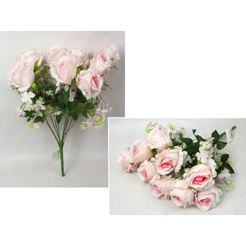 umělá květina Smíšená kytice RŮŽE, JASMÍN výška 54 cm, 11 stonků (11 květů 9x8 cm) světle RŮŽOVÁ