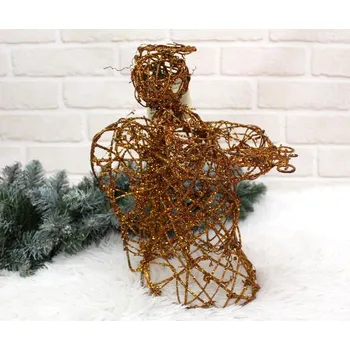 Vánoční dekorace Anděl z ratanu na drátěném stojanu 33 cm – ZLATÝ