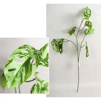 umělá květina Větvička MONSTERA výška 78 cm, 3 ramena ZELENÁ stínovaná