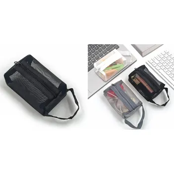 Kosmetická taška, síťovaná, nylonová 10x5 cm ČERNÁ