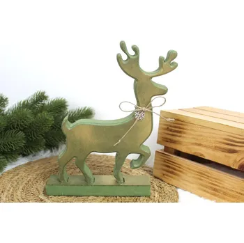 Vánoční dekorace mdf Dekorace Zelený sob se sněhovou vločkou 23x15x3,5 cm