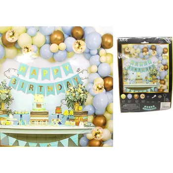 Dekorační sada na narozeniny (girlanda happy birthday, balóny) ŽLUTÁ - ZLATÁ - MODRÁ - 100 ks