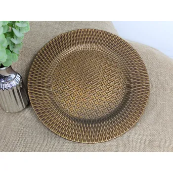 Plastový podšálek 33 cm STARÉ ZLATO s propleteným vzorem