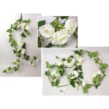 umělá květina Girlanda RŮŽE výška 185 cm (květ 6-4 cm) BÍLÁ