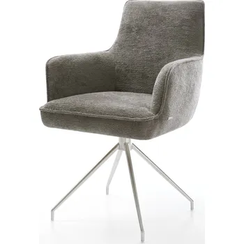 Jídelní židle DELIFE Jídelní židle Heira-Flex s područkami bouclé měkký tmavě béžová křížová podnož zúžená nerezová ocel taštičkové pružiny